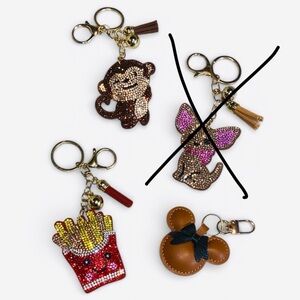 Monkey/French Fries/Minnie Mouse Keychains, Sold Separately (Choose 1)